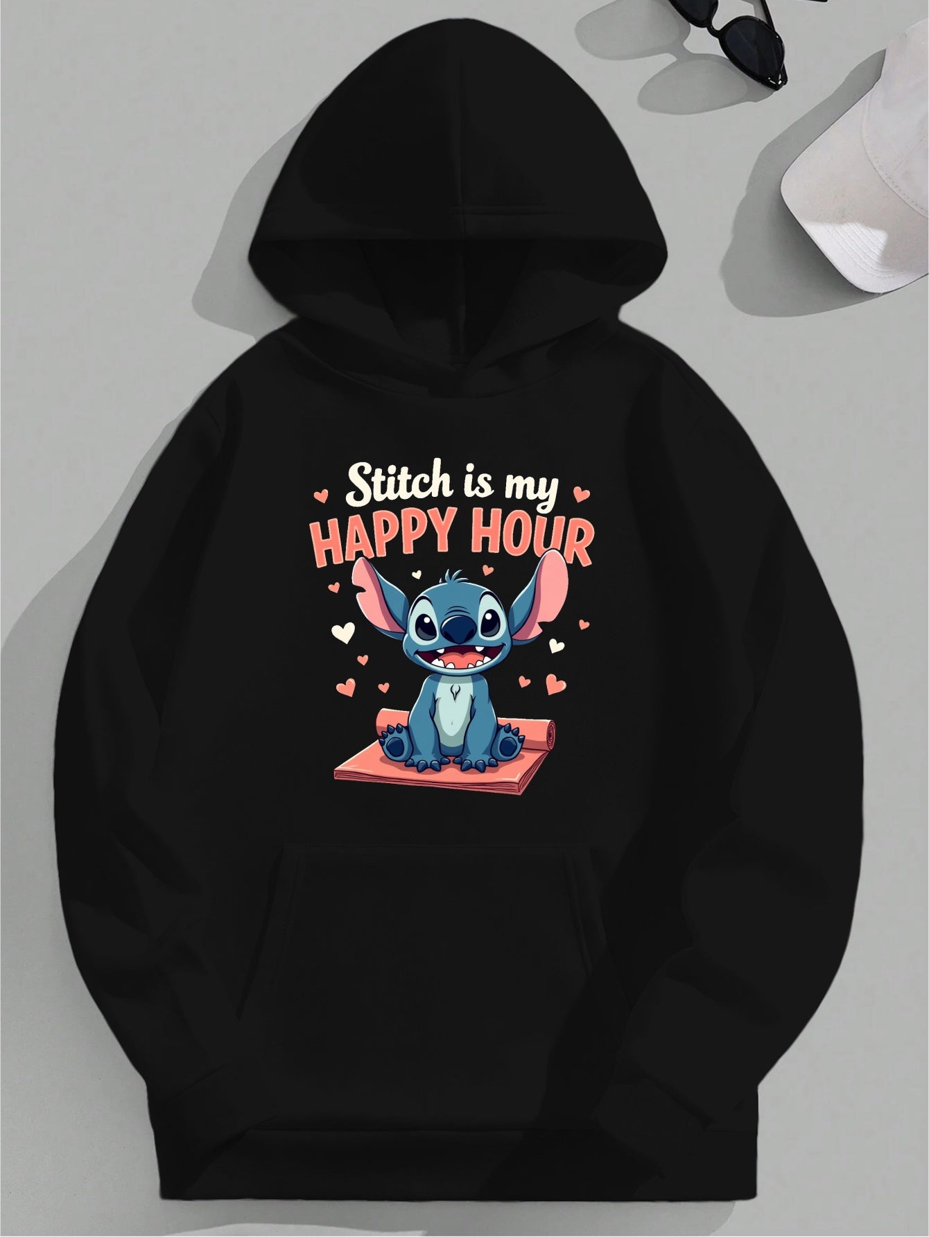Stitch Happy Hour Hoodie - Men'S Green Pullover with Front Pocket, Casual Loose Fit, Long Sleeve, Non-Stretch Fabric, Geometric Pattern, Ideal for Fall/Winter Stitch Happy Hour Hoodie - Men'S Green Pullover with Front Pocket, Casual Loose Fit, Long Sleeve, Non-Stretch Fabric, Geometric Pattern, Ideal for Fall/Winter